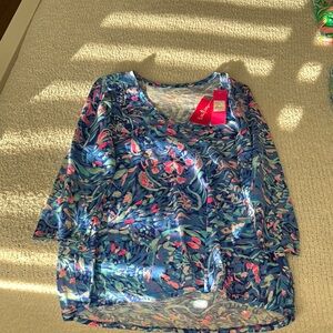 Lilly Pulitzer Blue Green 3/4 Sleeve Relaxed Blouse